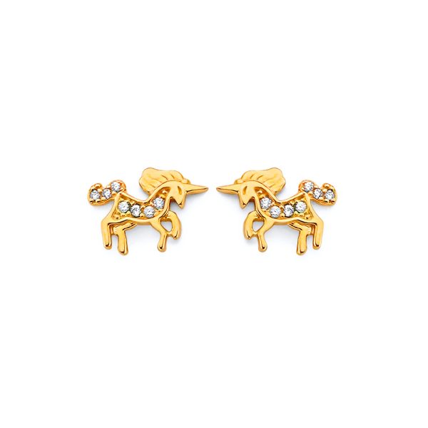 14KY CZ Unicorn Push Back Earrings