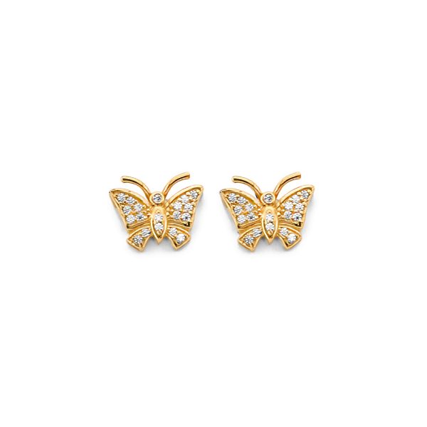 14KY CZ Butterfly Push Back Earrings