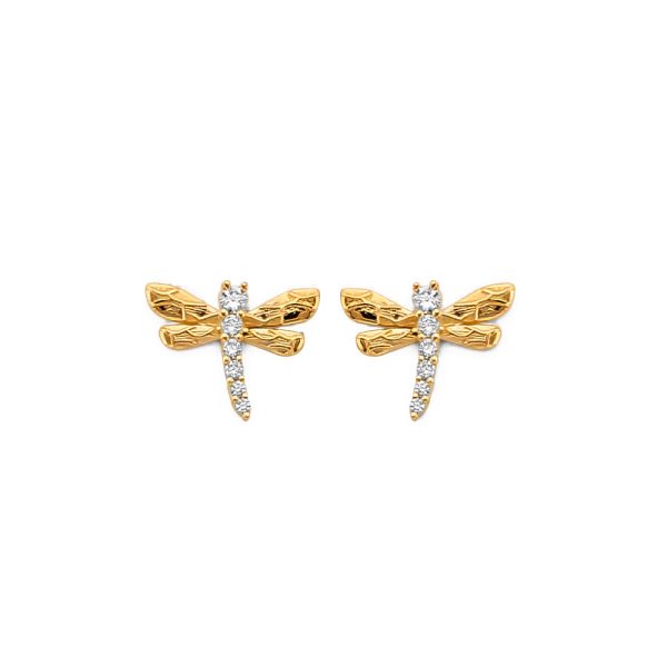 14KY CZ Dragonfly Push Back Earrings