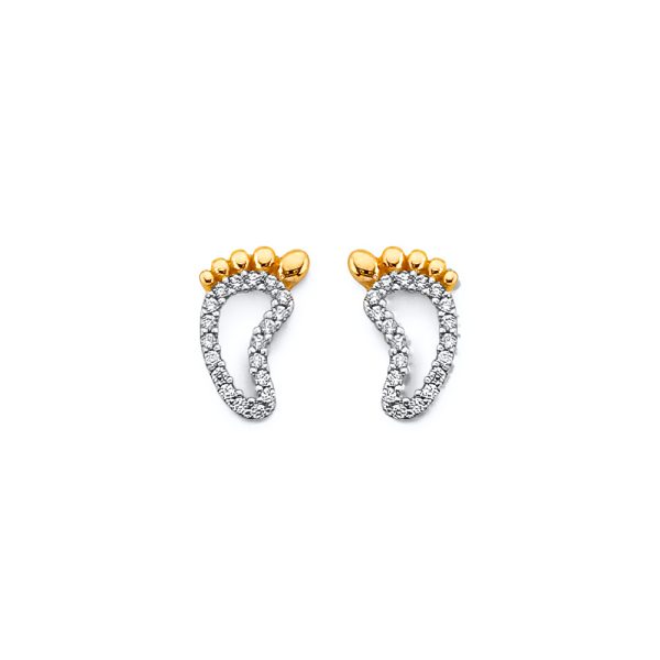 14K 2T CZ Foorprints Push Back Earrings