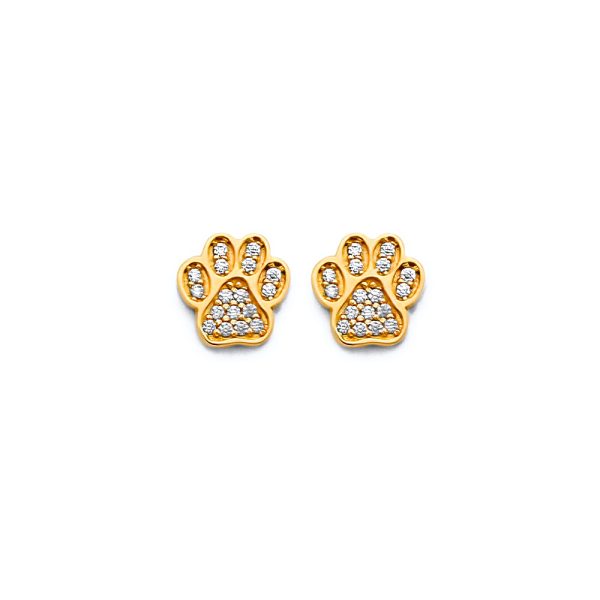 14KY CZ Paw Push Back Earrings