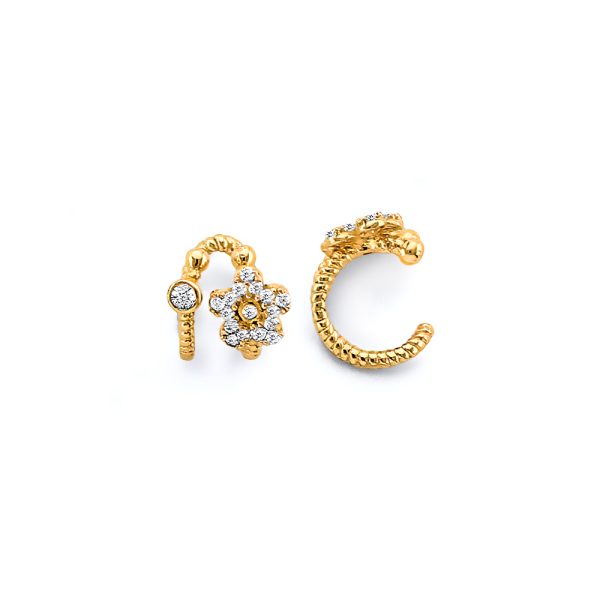 14KY CZ Flower Earrings Cuff (Single Piece)