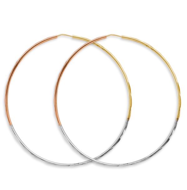 14K 3C 1.5mm Faceted Round Hoop Earrings (65mm)