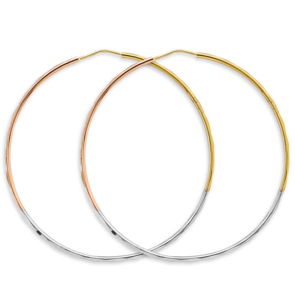 14K 3C 1.5mm Faceted Round Hoop Earrings (55mm)