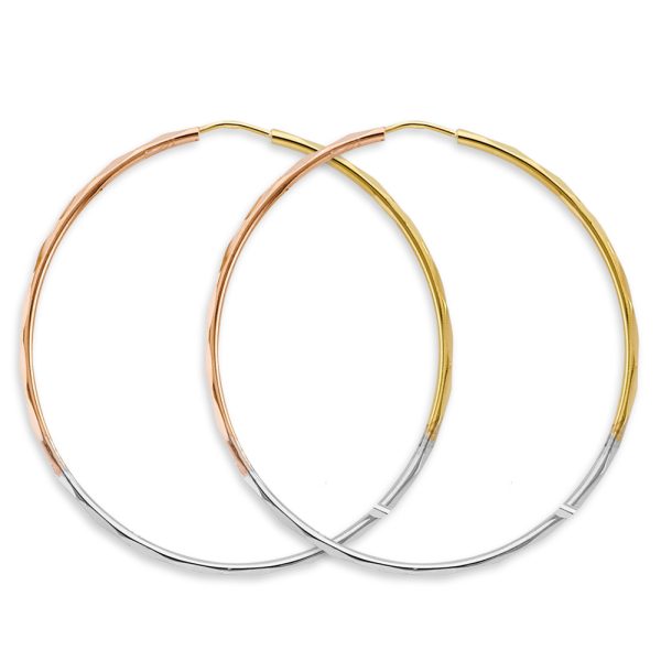 14K 3C 1.5mm Faceted Round Hoop Earrings (45mm)