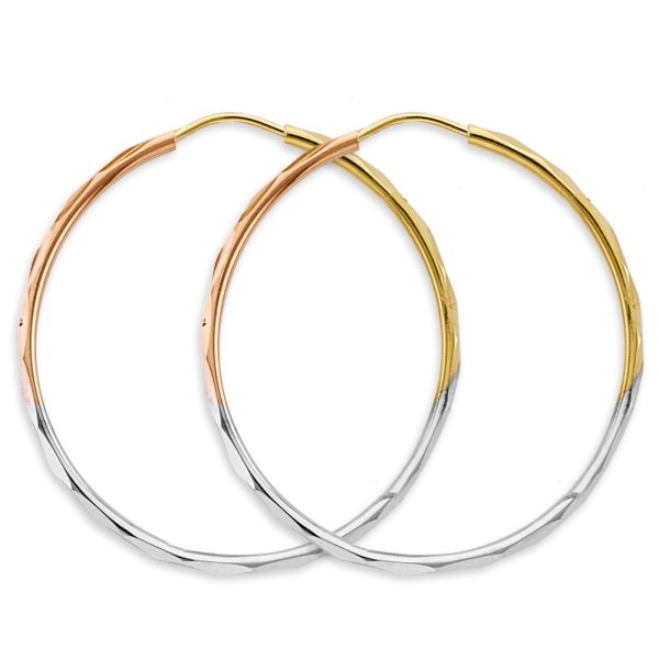 14K 3C 1.5mm Faceted Round Hoop Earrings (35mm)