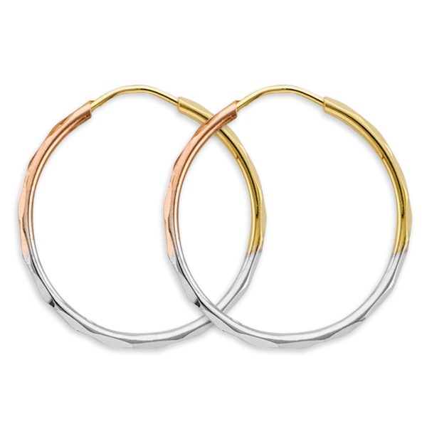 14K 3C 1.5mm Faceted Round Hoop Earrings (25mm)