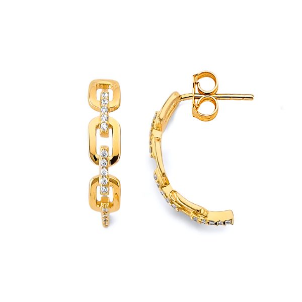 14KY CZ Link Style Push Back Earrings