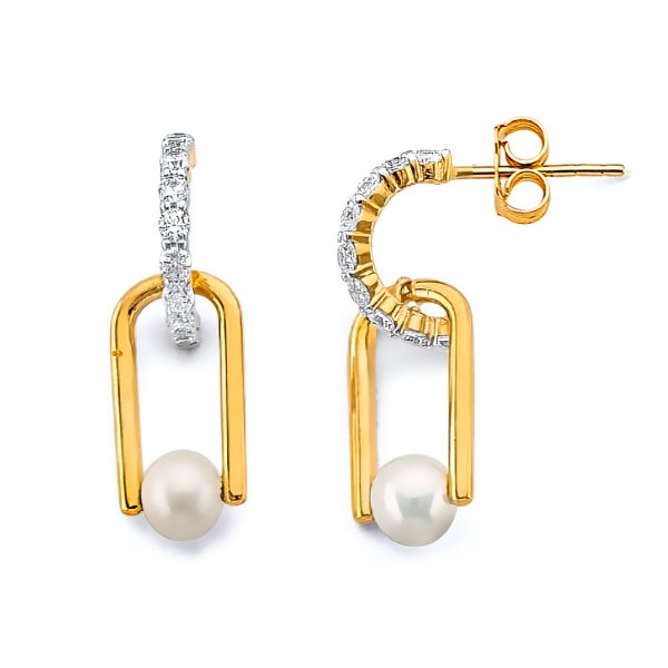 14K 2T Pearl CZ Push Back Earrings