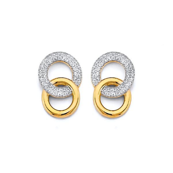 14K 2T CZ Double Circle Push Back Earrings