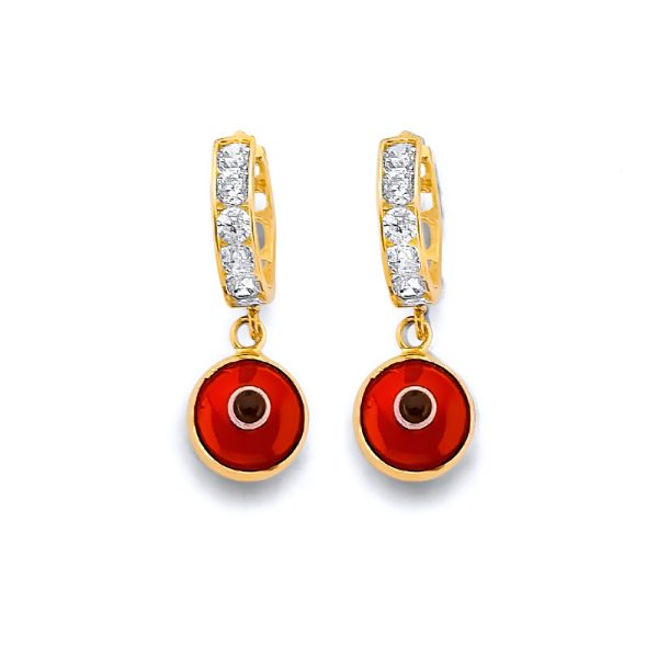 14KY CZ Red Evil Eye Huggies Earrings