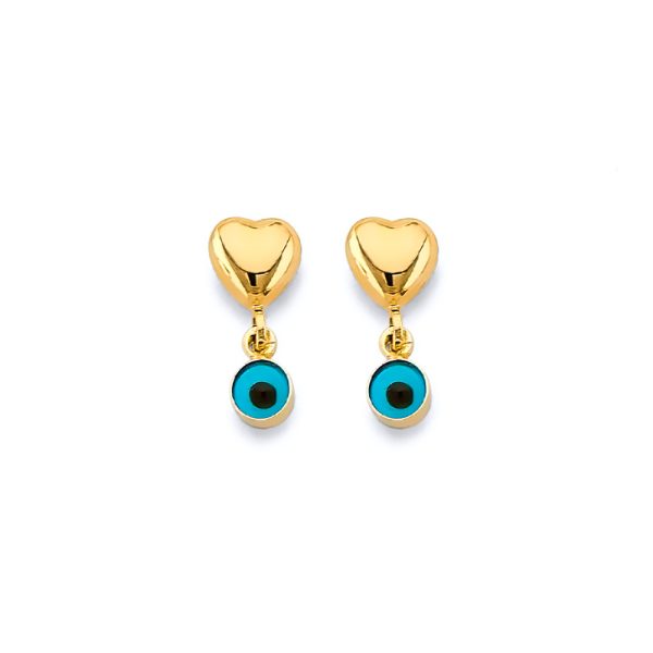 14KY Heart Evil Eye Push Back Earrings