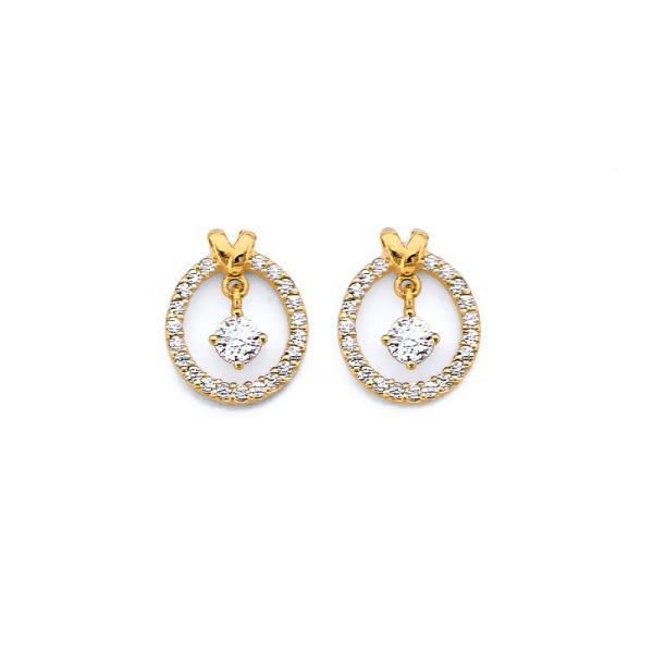 14KY CZ Hanging Push Back Earrings