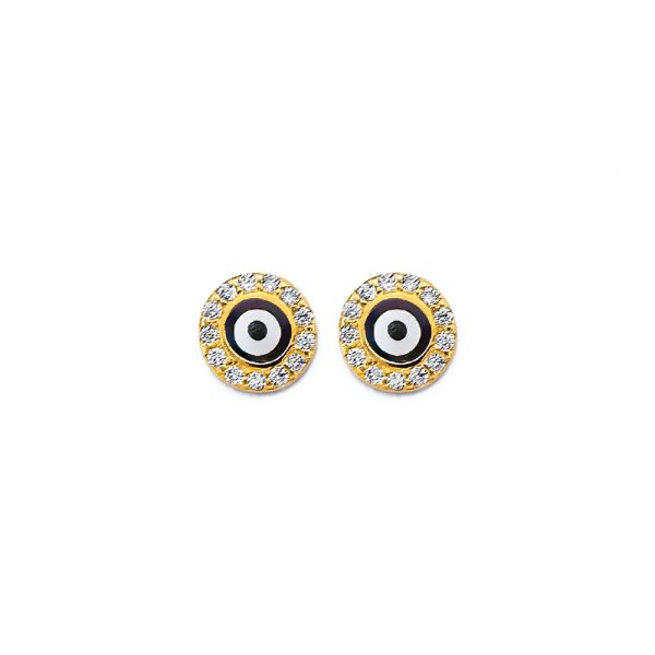 14KY CZ Evil Eye Push Back Earrings