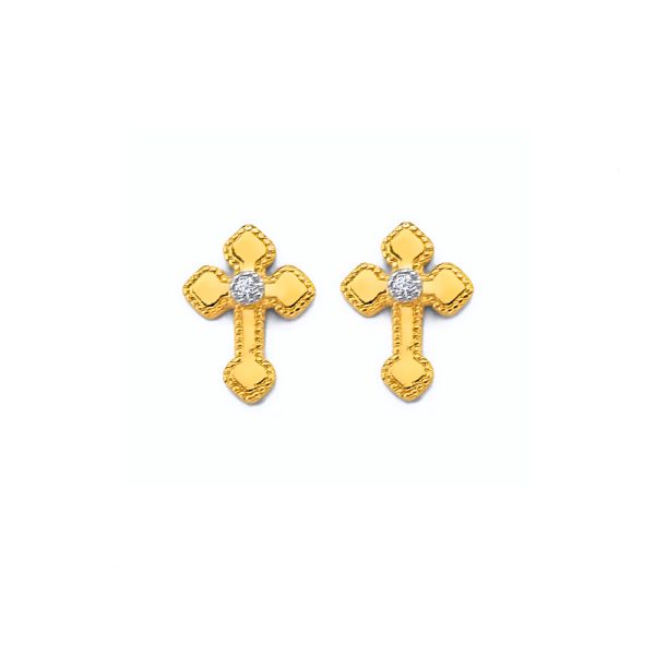 14KY CZ Cross Push Back Earrings