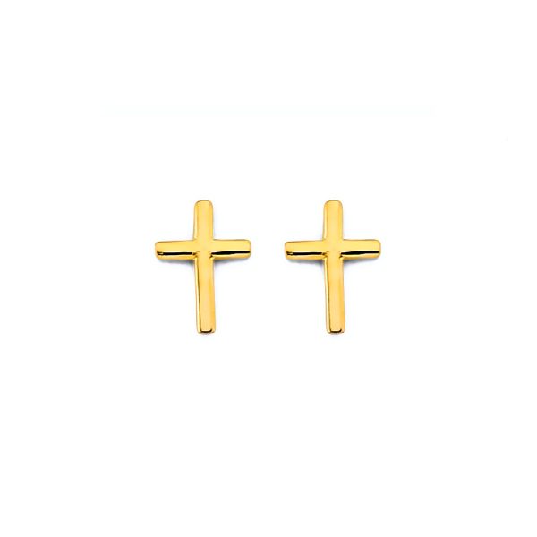 14KY Plain Cross Push Back Earrings