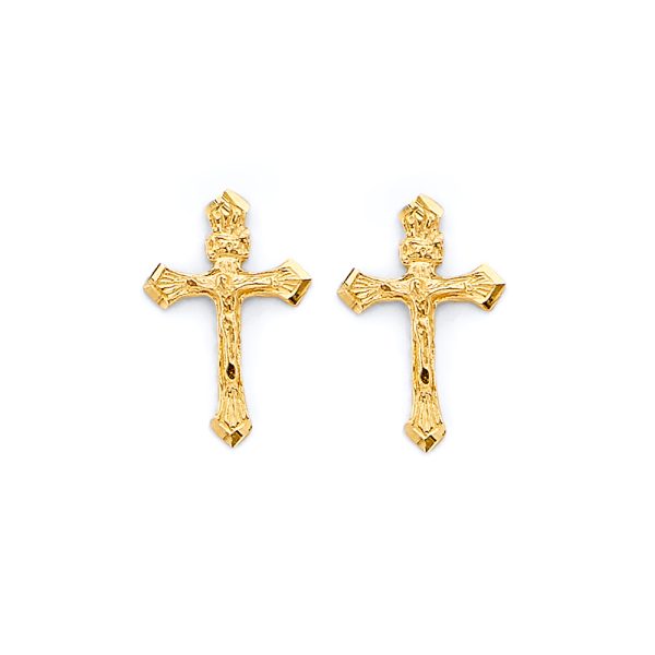 14KY Crucifix Push Back Earrings