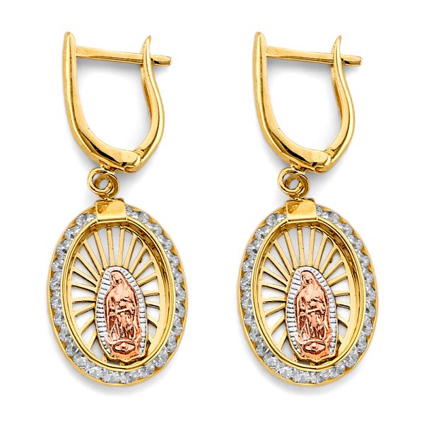 14K 3C CZ Guadalupe Huggies Earrings