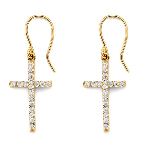 14KY CZ Cross Hanging Earrings