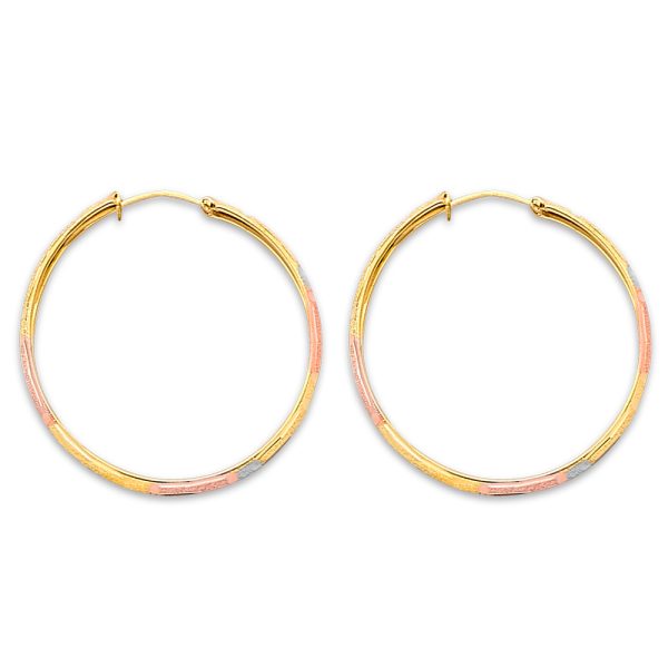 14K 3C DC Greek Design Hoop Earrings