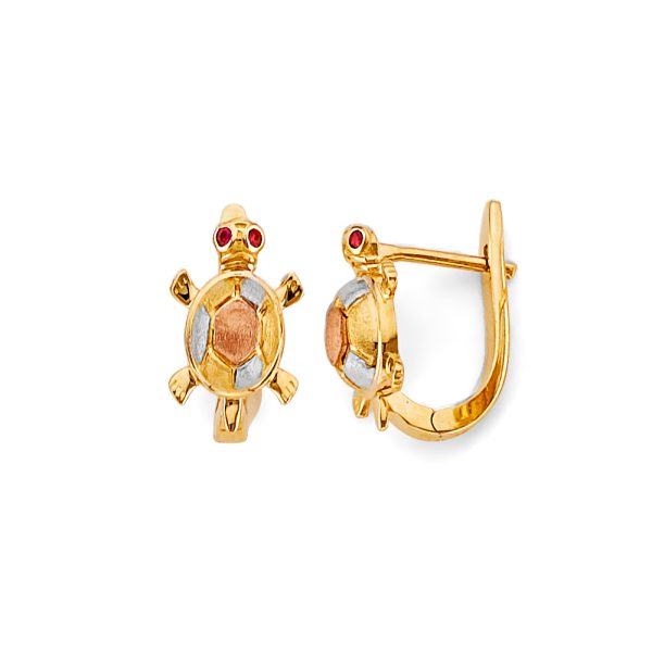 14K 3C Turtle Half Huggies Earrings