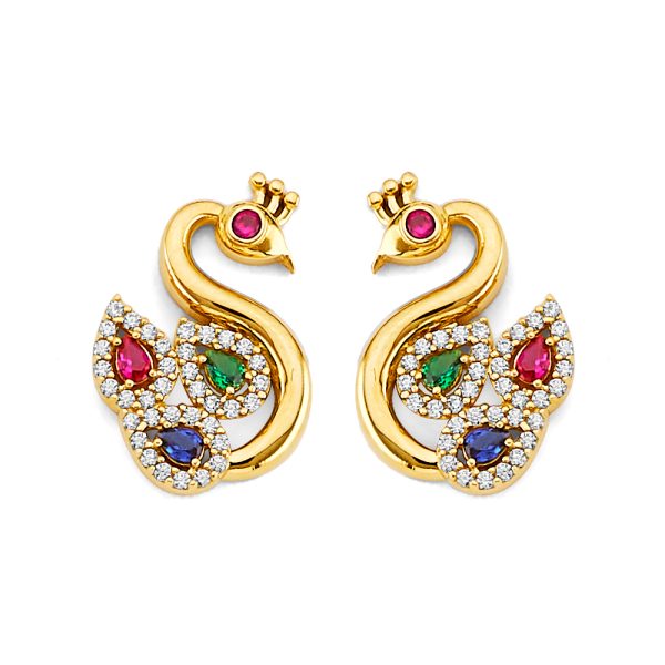 14K 2T Swan with Multi Color CZ Earrings