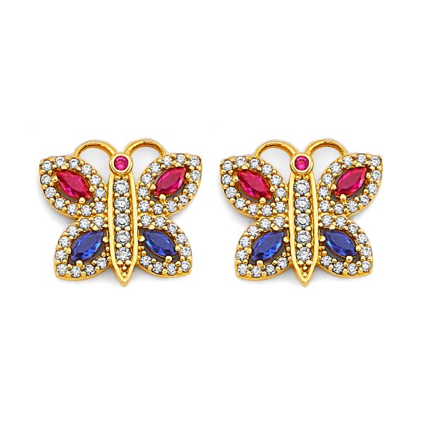 14K 2T Butterfly with Multi Color CZ Earrings