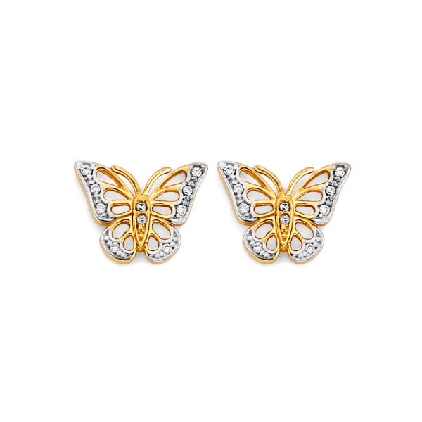 14K 2T CZ Butterfly Push Back Earrings