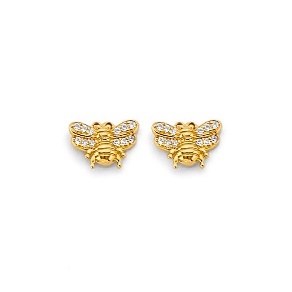 14KY CZ Bee Push Back Earrings