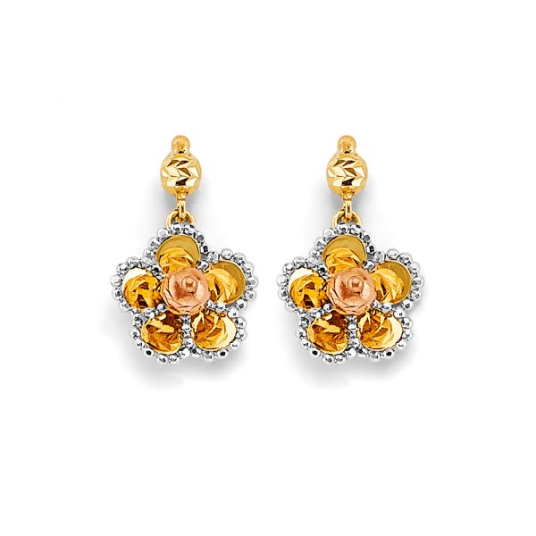 14K 2T Hanging Flower Push Back Earrings