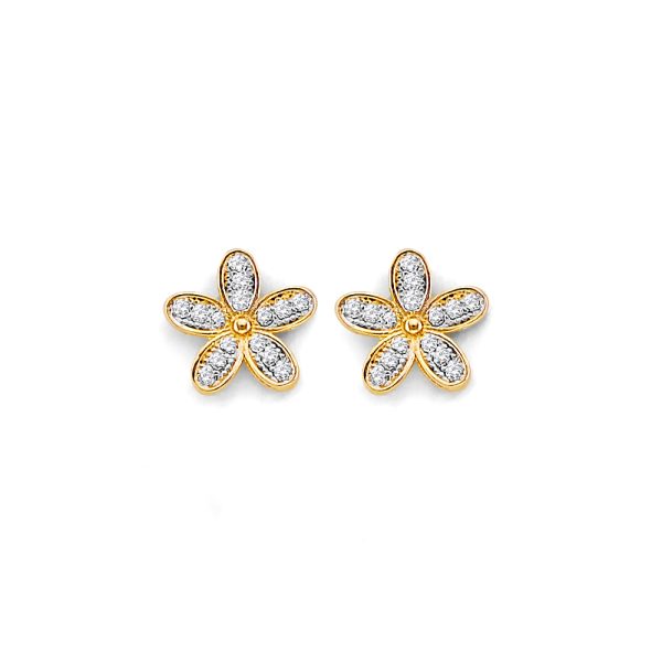 14KY CZ Flower Push Back Earrings