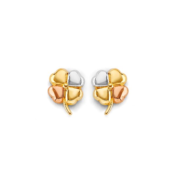 14K 3C Clover Push Back Earrings