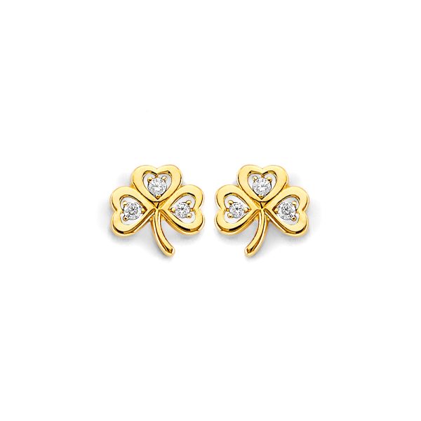 14KY CZ Clover Push Back Earrings