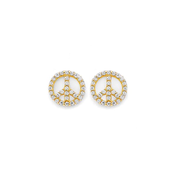 14KY CZ Peace Push Back Earrings