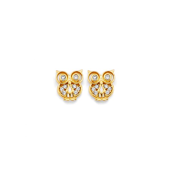 14KY CZ Owl Push Back Earrings