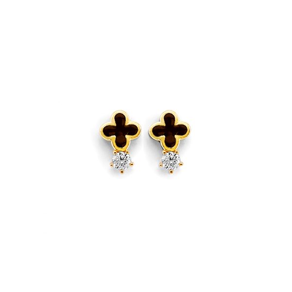 14KY CZ Small Clover Push Back Earrings