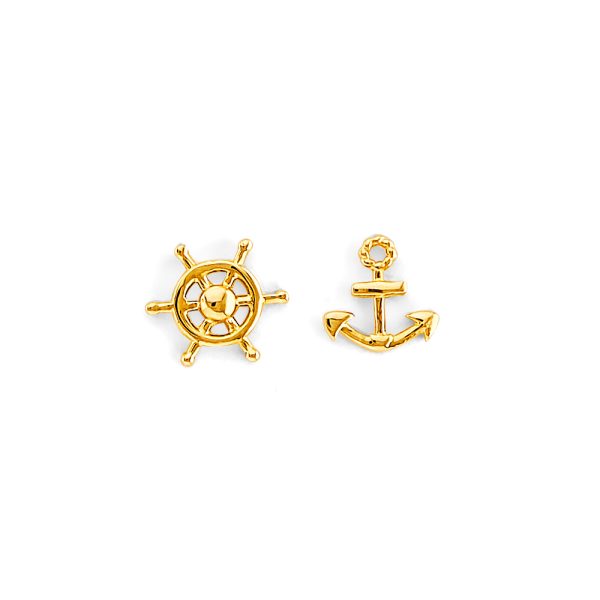 14KY Anchor & Wheel Push Back Earrings