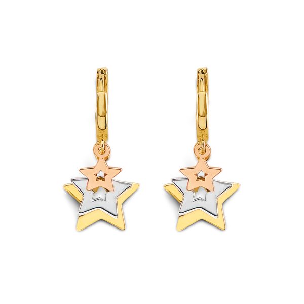 14K 3C Hanging Stars Huggies Earrings