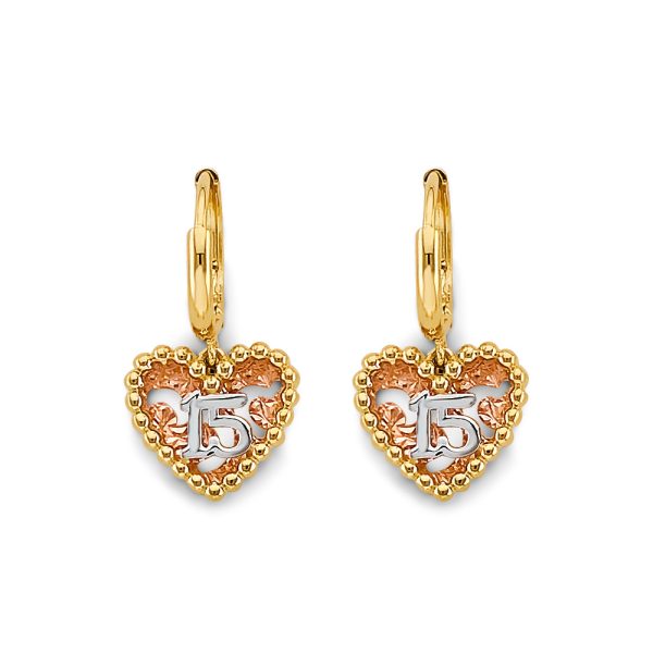 14K 3C Heart 15 Years Huggies Earrings