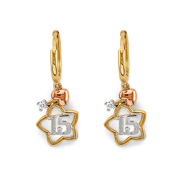 14K 3C Star 15 Years Huggies Earrings