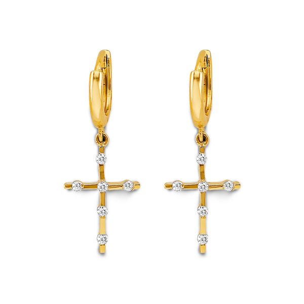 14KY CZ Cross Huggies Earrings