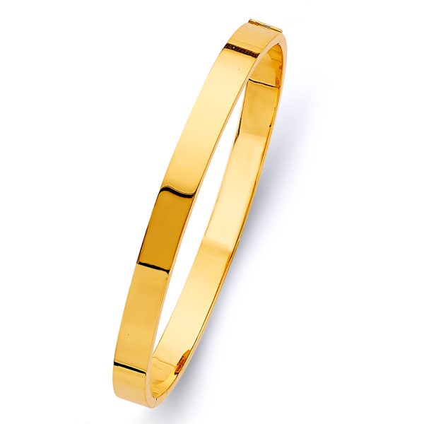 14KY 6mm Square Plain Hollow Oval Bangle