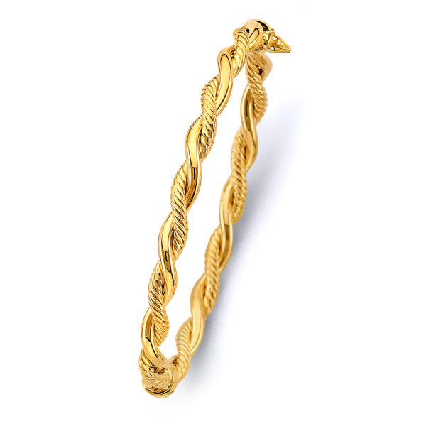 14KY Round Tube Hollow Braided Oval Bangle