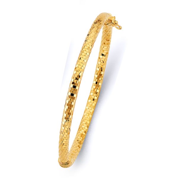 14KY Half Round Dome Hollow Oval Bangle