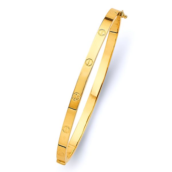 14KY 4mm Square Hollow Oval Bangle with Screw