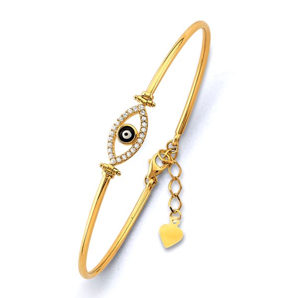 14KY Adjustable Evil Eye Oval Bangle