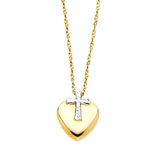 14K 2T Cross Heart Necklace