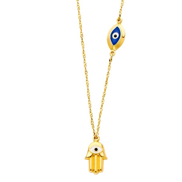 14KY Hamsa + Evil Eye Necklace