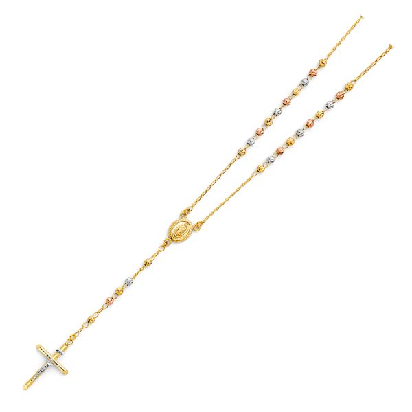 14K 3C 4mm Moon Ball Rosa Necklace Chain - 26"