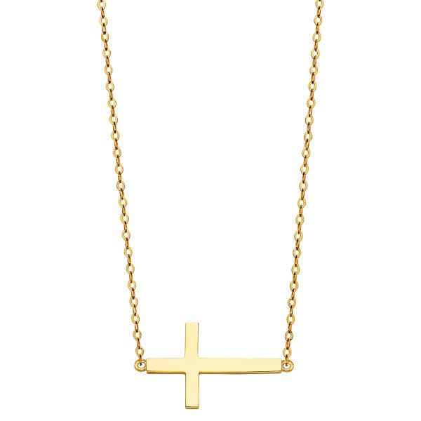 14KY Side Way Cross Necklace